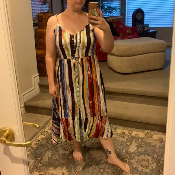 Colorful Summer Paint Stroke Artsy Sun Dress NWOT Midi - Picture 1 of 7